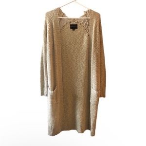 Neutral Knit Open Front Long Duster Cardigan Lace Up Detail Fall Boho Grunge XS